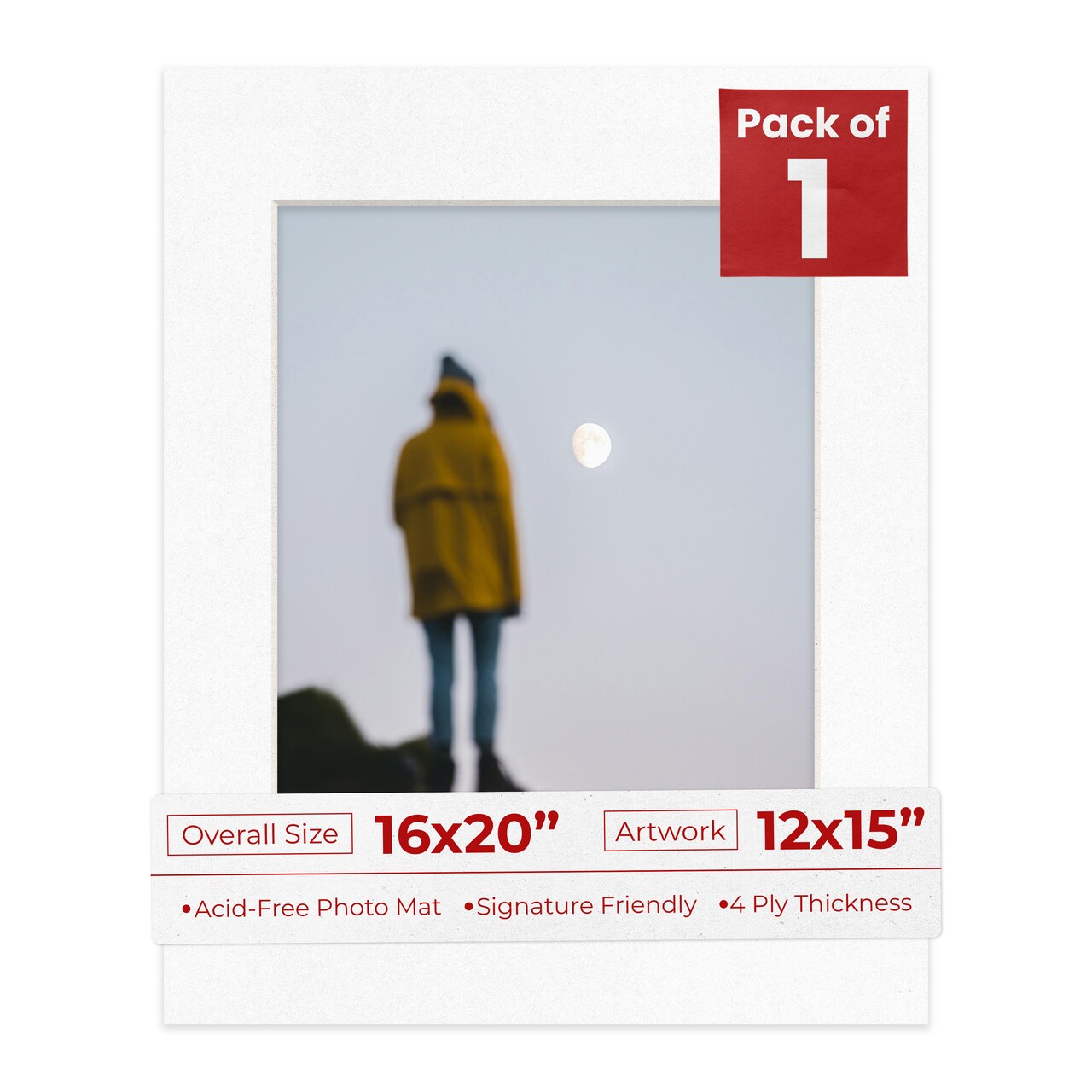 White with Black Core Mat Board for 16x20 Frames - Fits 12x15 Photos